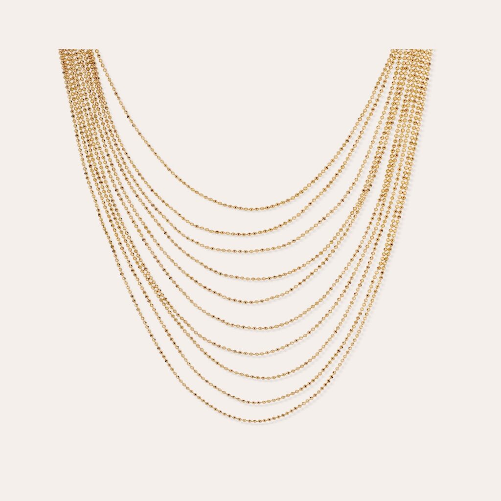 Collier plastron Roméo de Gas Bijoux, superposition de chaînes boules dorées à l'or fin