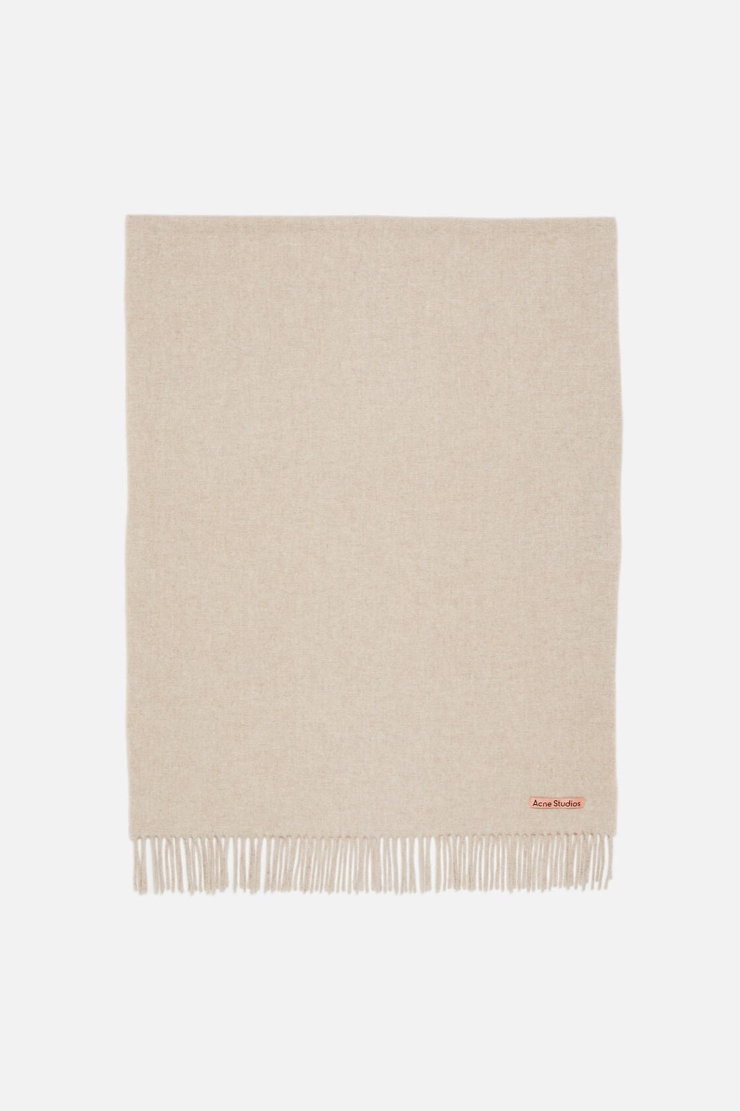 Écharpe oversize en laine à franges Acne Studios coloris avoine chiné avec étiquette rose