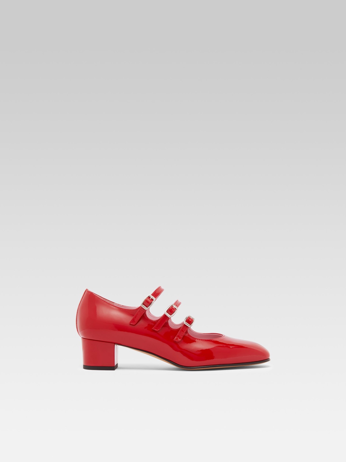 Babies Kina de Carel en cuir verni rouge, trois brides ajustables et talon trotteur