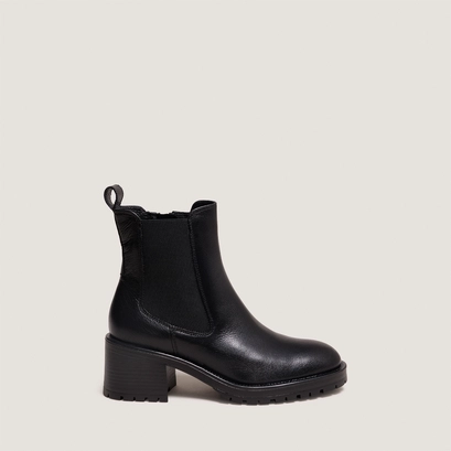 Boots Cécile de Jonak en cuir grainé noir, semelle crantée et talon bloc