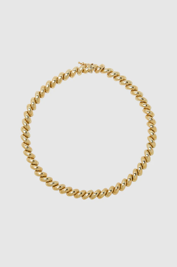 Collier Spiral d'Anine Bing en or jaune 14 carats à maillons torsadés