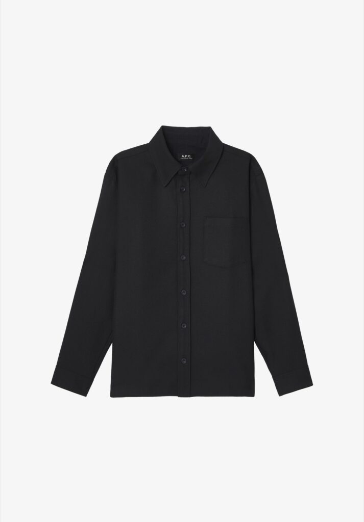 Veste-chemise Malaury A.P.C. en laine noire, col classique et poche poitrine