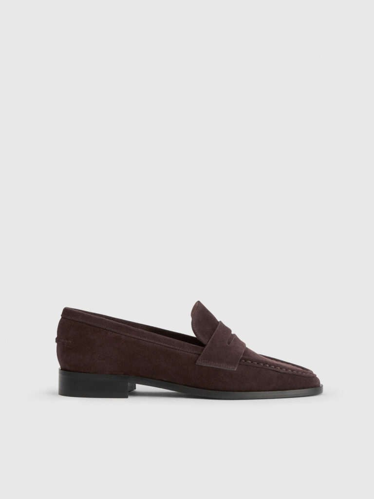 Mocassin Airola d'ATP Atelier en daim brun noix, vue de profil