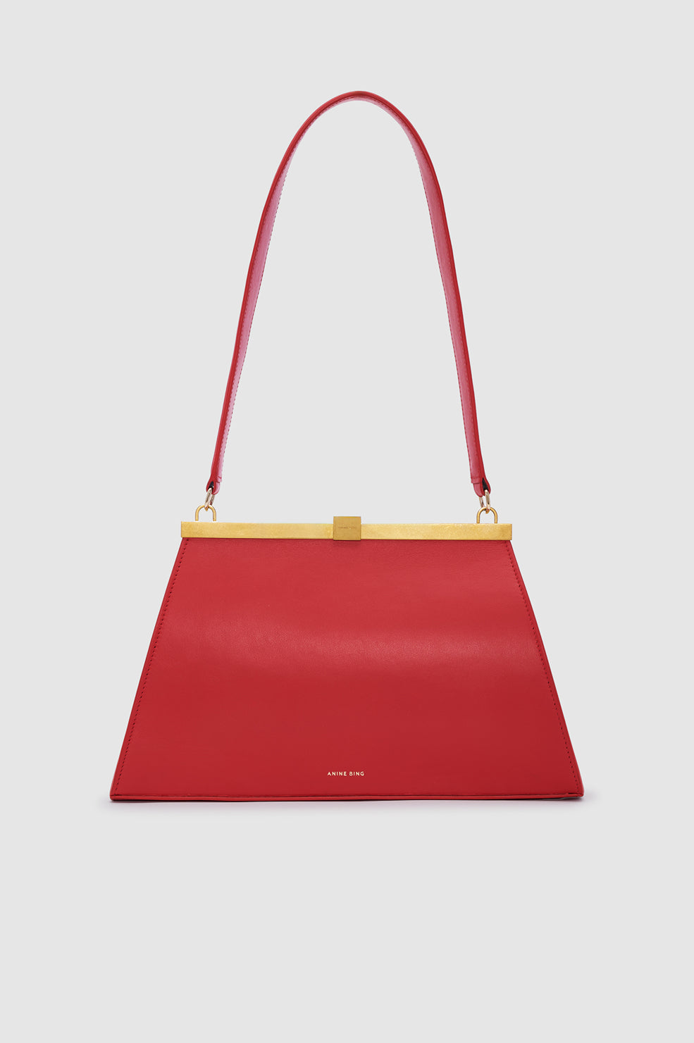Sac Anine Bag en cuir lisse rouge Tango d'Anine Bing, avec fermoir à cadre en laiton doré et bandoulière