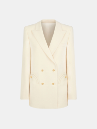 Blazer croisé Resolute crème en laine vierge de Blazé Milano, boutons dorés et revers pointus