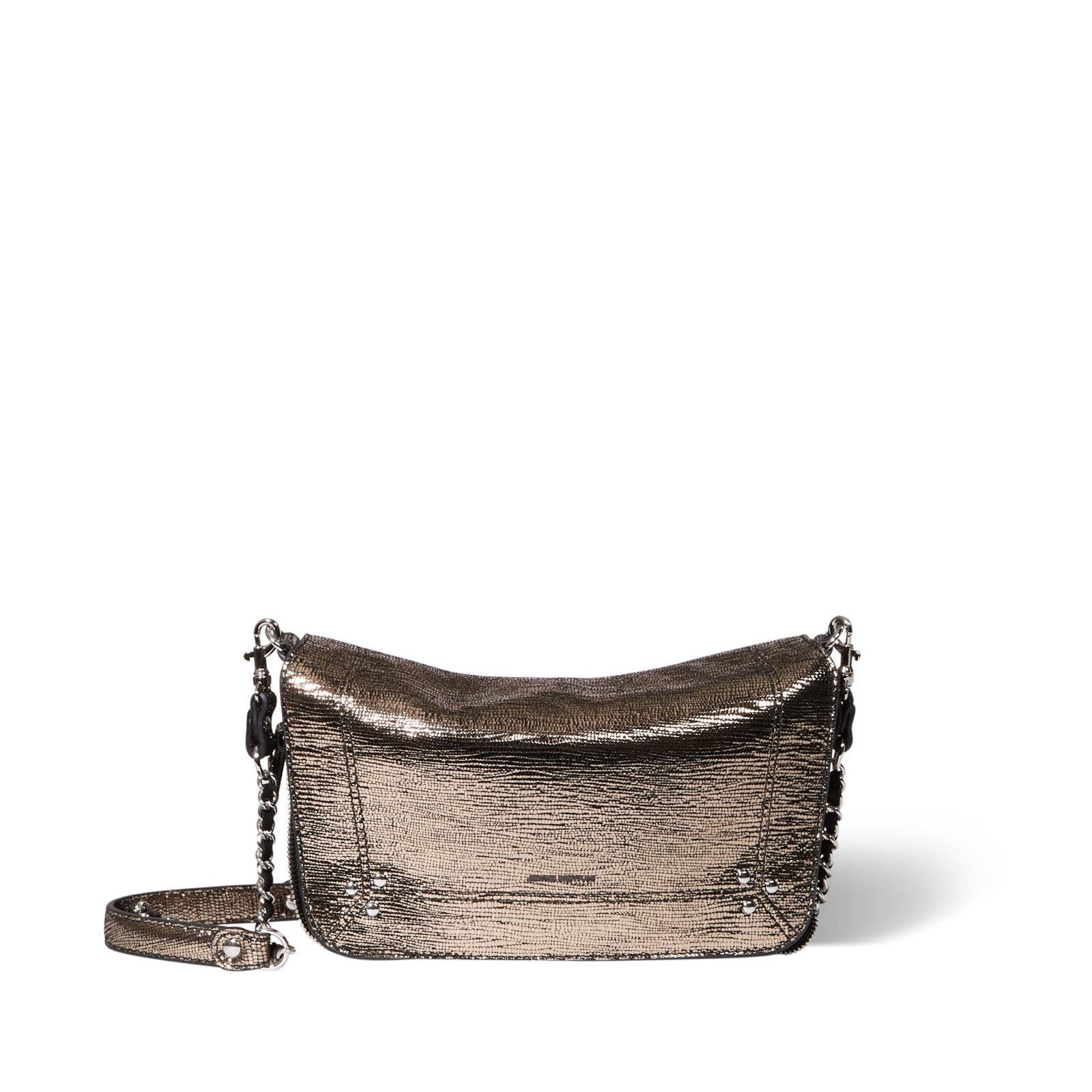 Sac Bobi S de Jérôme Dreyfuss en chèvre lamée champagne avec bandoulière chaîne tressée de cuir