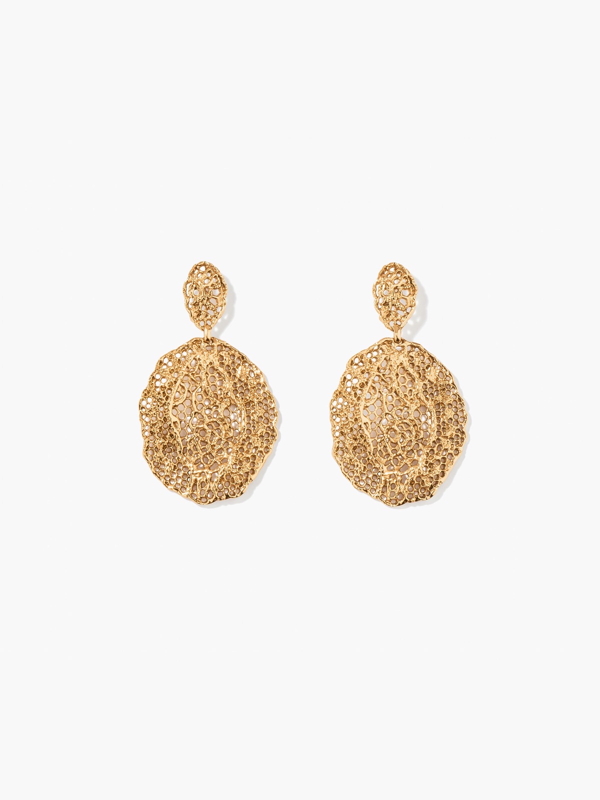 Boucles d'oreilles Dentelle Vintage d'Aurélie Bidermann, pendantes ovales ajourées dorées à l'or jaune