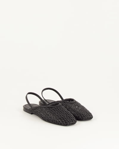 Ballerines slingback Vana de Sessùn en cuir de vache tressé noir, dos ouvert et semelle plate