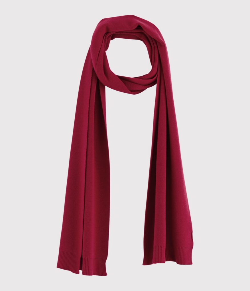 Écharpe en laine Petit Bateau rouge framboise, maille fine et bords côtelés