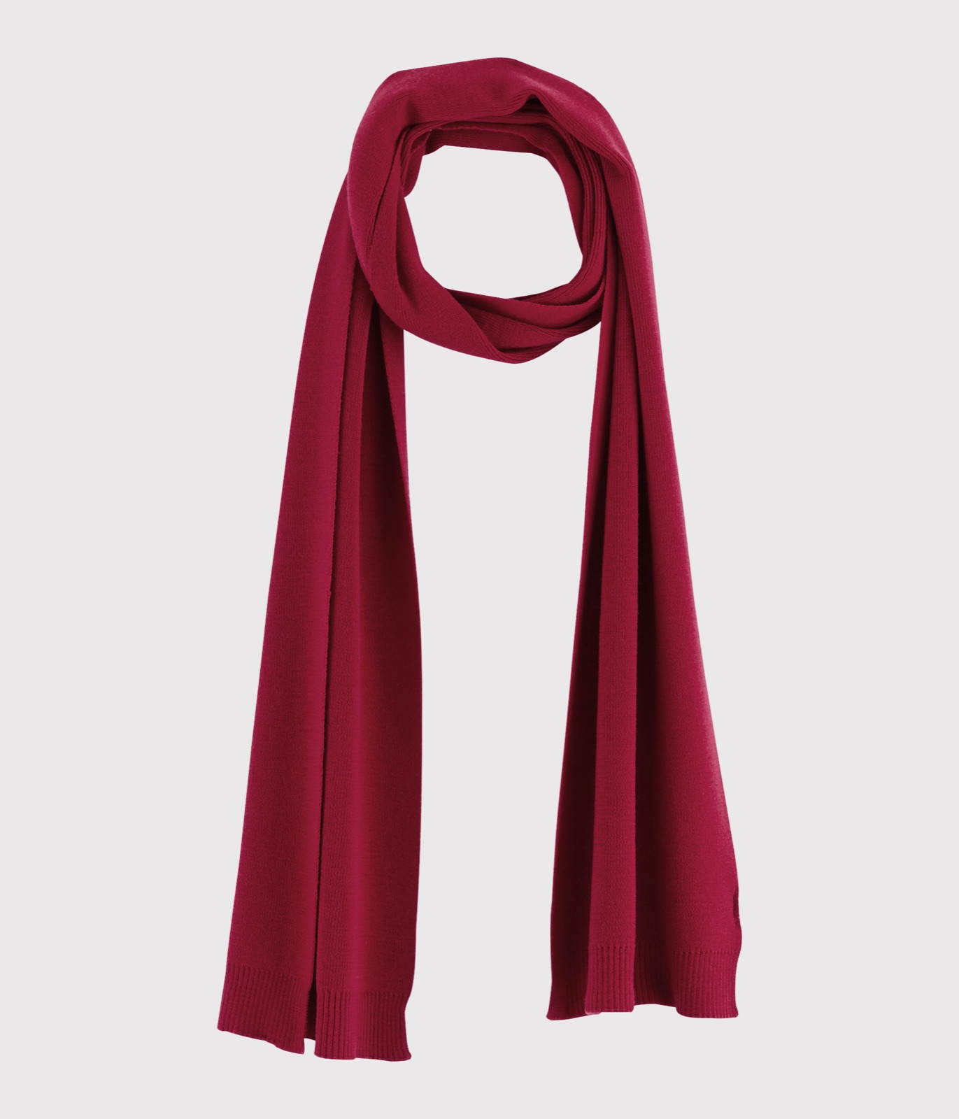 Écharpe en laine Petit Bateau rouge framboise, maille fine et bords côtelés