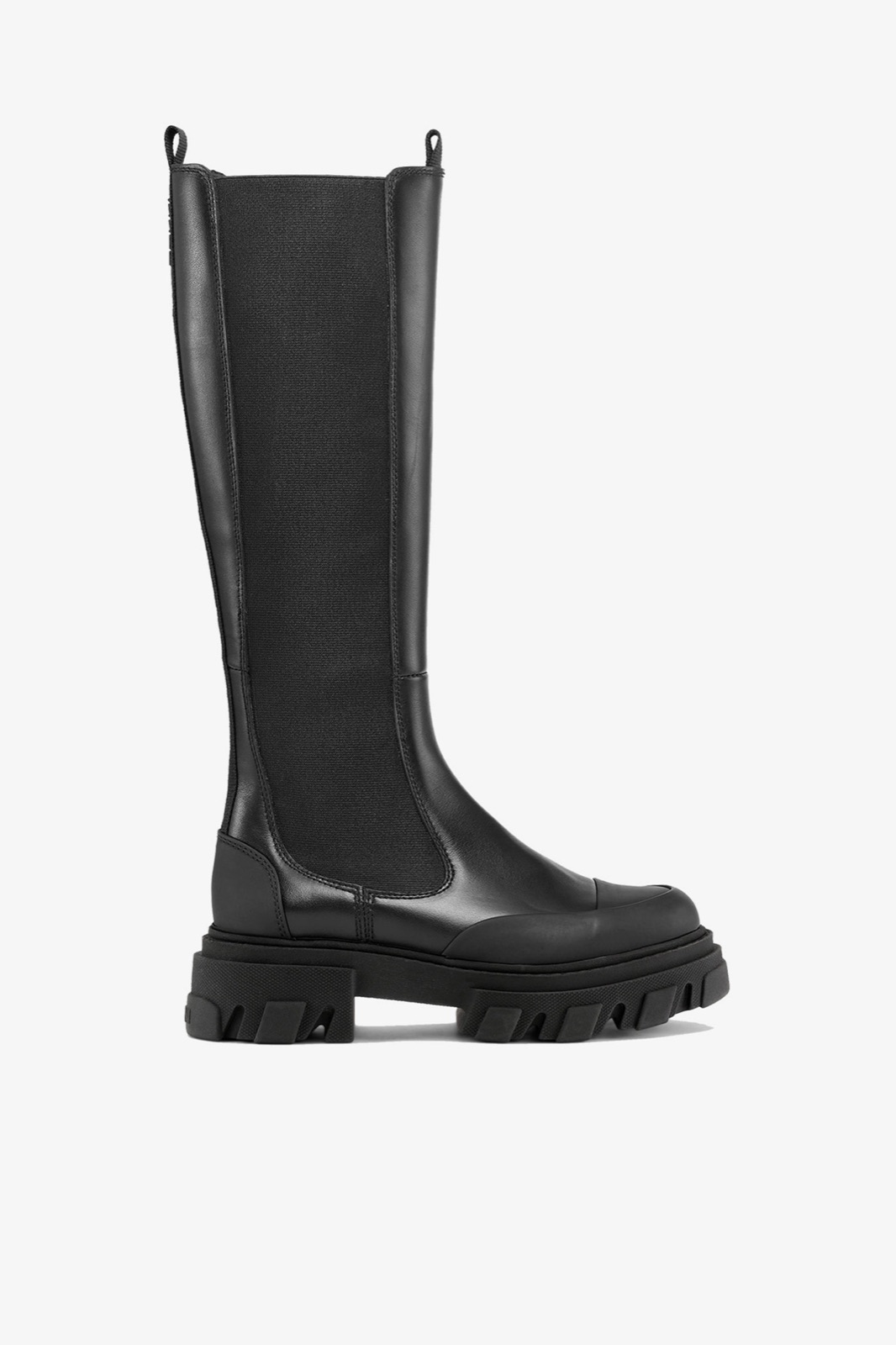 Boots Chelsea montantes en cuir noir à semelle crantée Ganni