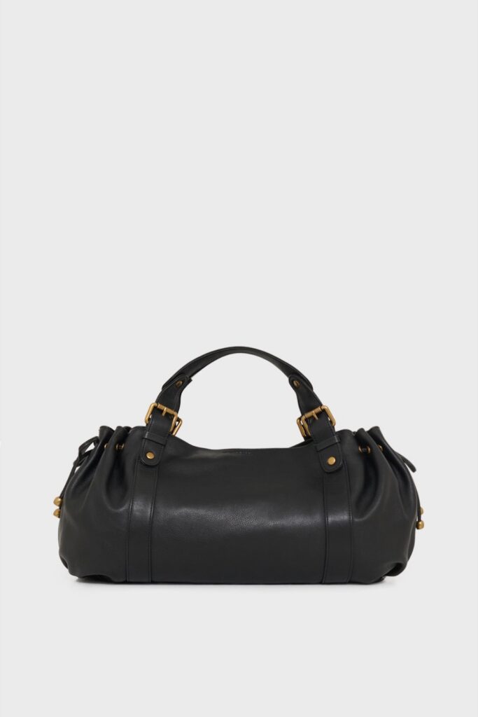 Sac à main 24H de Gérard Darel en cuir noir souple, boucles et rivets dorés