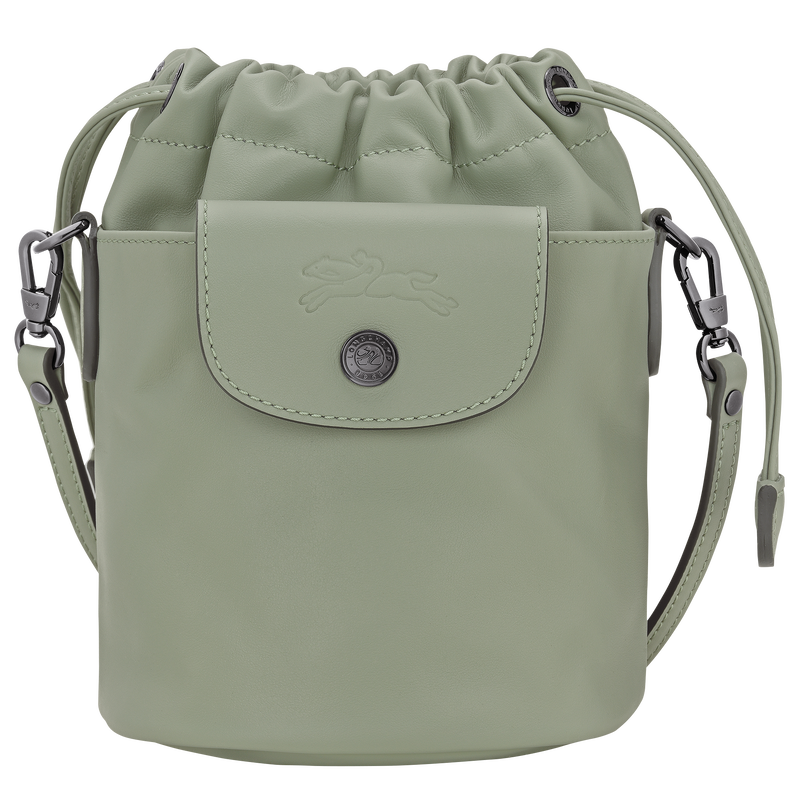 Sac seau XS Le Pliage Xtra en cuir vert Toundra de Longchamp, col froncé et logo cheval au galop