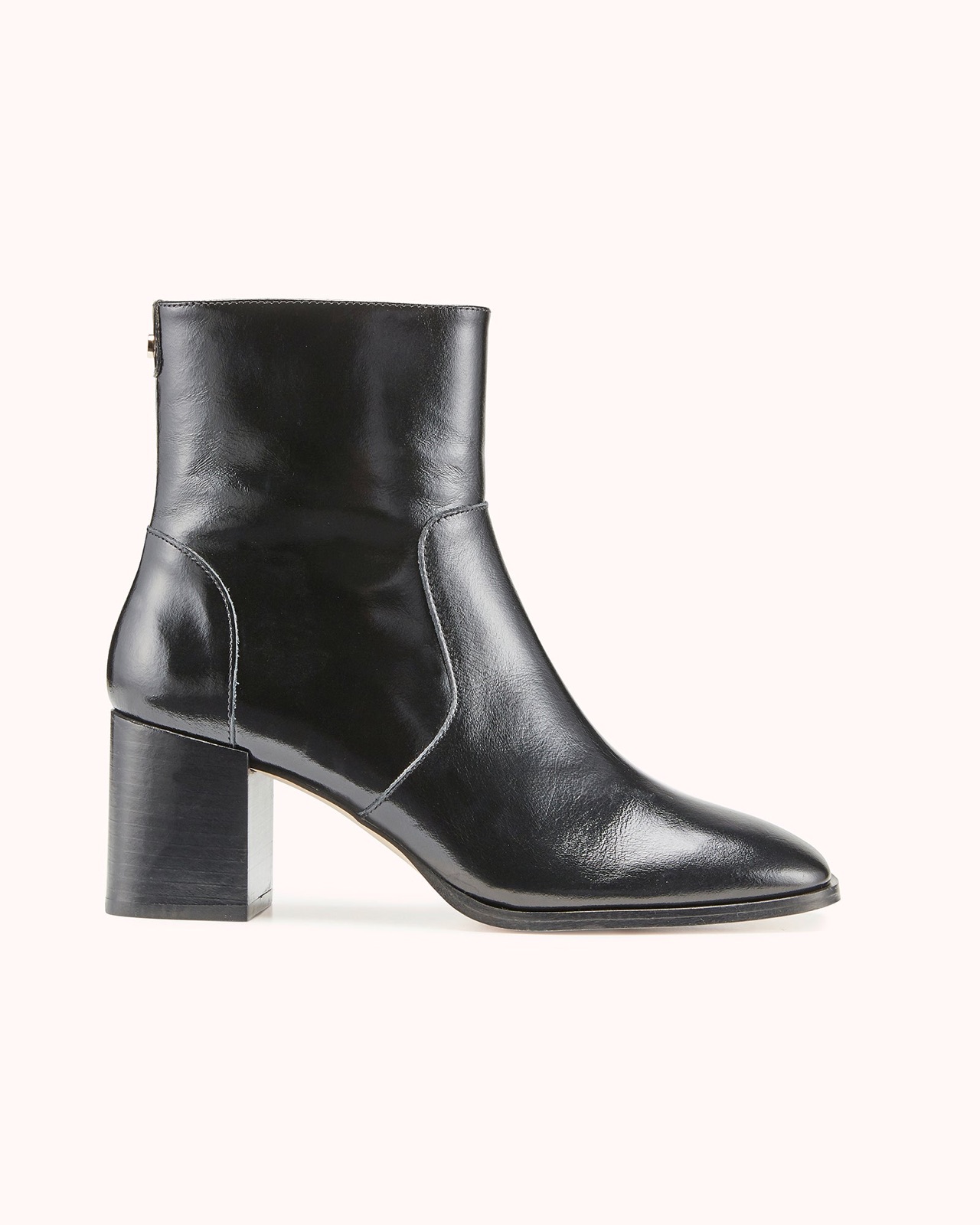 Bottine à talon Paloma de Cosmoparis en cuir glacé noir, talon bloc et zip arrière