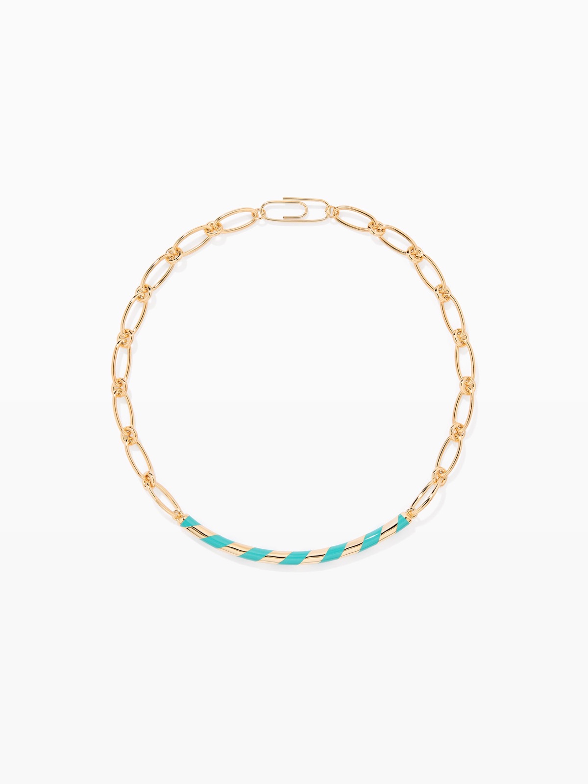 Collier Positano acqua d'Aurélie Bidermann, chaîne dorée avec motif central strié turquoise et or