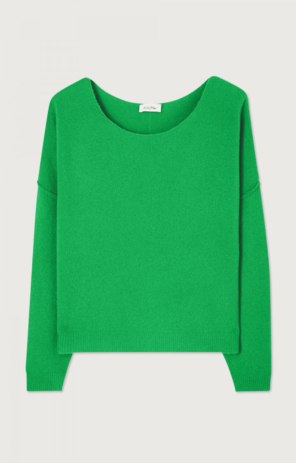 Pull Damsville vert prairie d'American Vintage, maille boule à col bateau et manches longues