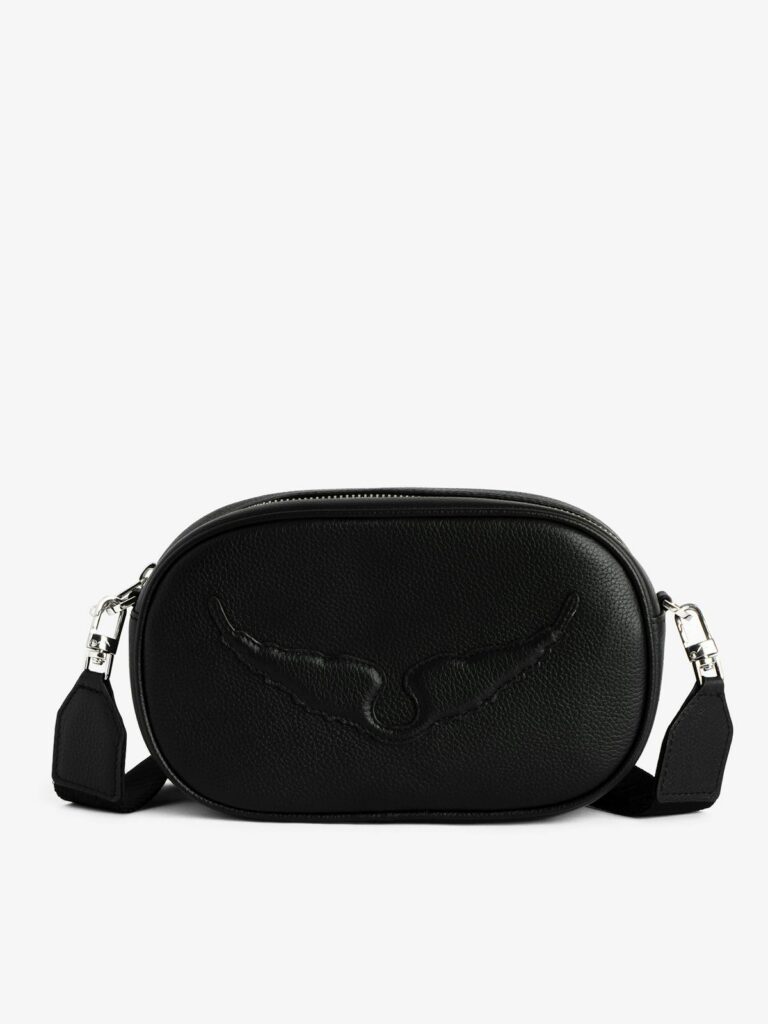 Sac Rock With You camera bag en cuir grainé noir de Zadig&Voltaire, ailes emblématiques et bandoulière réglable